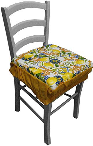 Russo Tessuti Coppia 2 Cuscini Sedie Cucina Coprisedia Imbottiti Elastico Sorrento Limoni Giallo