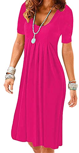 EFOFEI Femme Robe Simple Et Confortable Robes d'Été Chics Robe d'Été Décontractée Robe De Plage à Jupe Plissée Rose 3XL
