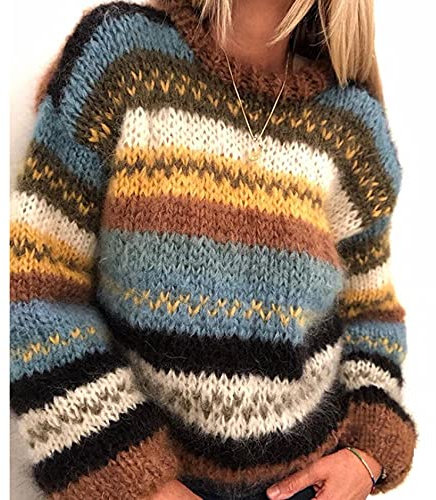 WHZXYDN Nouveau Chandail Arc-en-Ciel d'automne Et d'hiver Chandail Chaud DéContracté pour Femmes