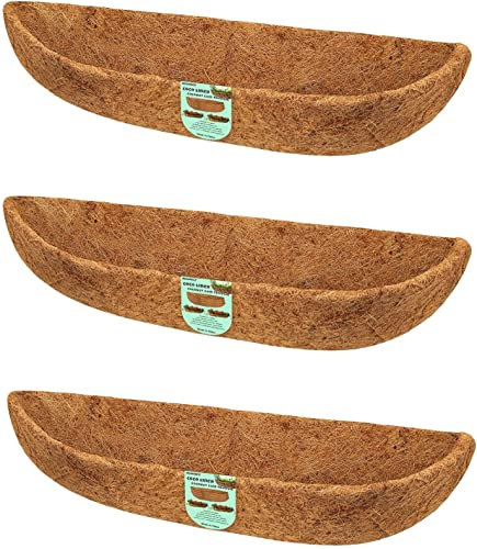 ROMXECZ 3 Pack 30in Coco Liner, Trough Coco Fiber Replacement Liner, Natural Coconut Coir Planter Wall Hanging Basket Pad for Window Box Decks, Gardens, Vegetable Flower Pots(30)