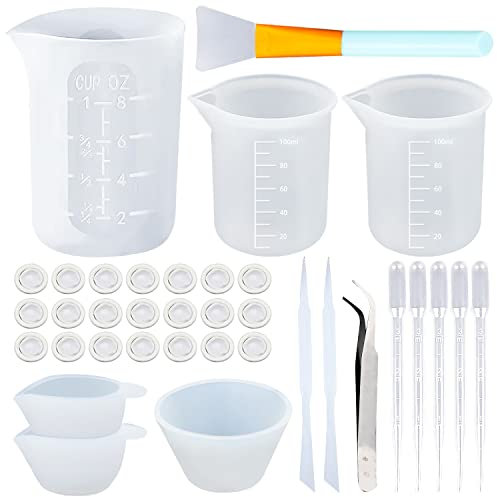 Silikon Messbecher Epoxidharz Zubehör Set 35 Stück 100ml 250ml Antihaft-Mischbecher für Basteln, Epoxidharz, Gießformen, Schmuck Machen, mit Löffel, Fingerlinge, Pinzette