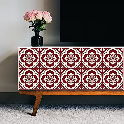 Stickers Cuisine Style Rétro Rouge Credence Adhesive Pour Cuisine Pvc Carrelage Adhesif Mural Étanche Salle De Bains Stickers Muraux Stickers Carrelage15 Pièces(15X15cm)