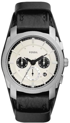 Fossil Machine uhr für Herren, Chronographenwerk mit Edelstahl- oder Lederarmband, Schwarz und Silberton, 42MM