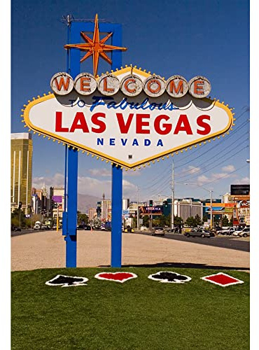 Aoihrraan 1x1,5m Willkommen in Las Vegas Hintergrund Fabulous Nevada Stadt Grün Gras Plakatwand Fotografie Hintergrund Casino Themen Party Dekor Kinder Erwachsene Reisen Porträt Foto Requisiten