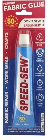 Speed-Sew No Sew Colla adesiva per tessuti premium per lavori di artigianato, riparazioni di abbigliamento fai-da-te, denim, tappezzeria, pelle, riparatore istantaneo per sfilacciature