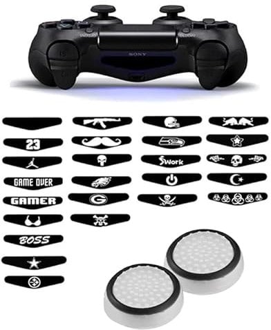 Generic | Poignées de baguettes de jeu | 7.46 | Casquettes pour votre contrôleur de jeu + Autocollant | Blanc/Noir + Autocollant aléatoire | 1 Set = 2 Poignées | Compatible avec Playstation PS4 PS3