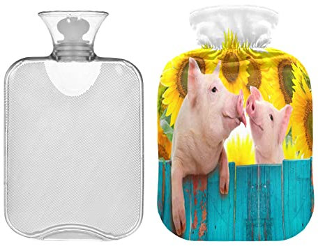 Kcldeci Wärmflasche mit Abdeckung, lustiges Schweinchen, zum Aufhängen an einem Zaun, 2 l Wärmbeutel für heiße und kalte Kompresse, Handfüße, Wärmer für Kinder, Männer, Frauen