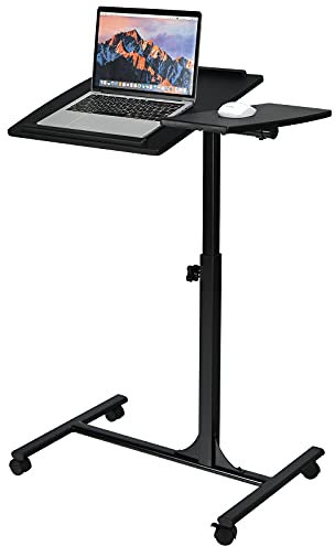 LIFEZEAL Mesa para Ordenador portátil con Ruedas, Mesa Auxiliar móvil Ajustable 71-93cm con Tablero inclinable, Escritorio de pie para salón, sofá, Cama (Negro)