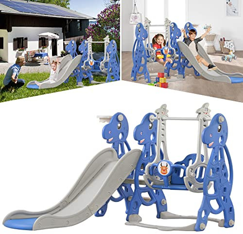 YARDIN Toboggan Intérieur 4 en 1 pour Enfants à Partir de 1 An - Aire de Jeux avec Panier de Basket-Ball, Balançoire et Toboggan pour Bébé - Jardin