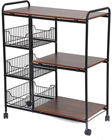 Rolling Cart With Wheels Shelf Metal Trolley Shelving Microwave Oven Shelf Utility Bathroom Mobile Storage Rack (Brown 73 x 35 x 89 cm)