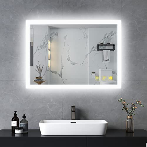 AI-LIGHTING Badspiegel mit Beleuchtung 50 × 70 cm Badezimmerspiegel mit Licht und Bluetooth Lautsprecher / 3 Lichtfarben/Beschlagfrei Beleuchteter Badspiegel mit Memoryfunktion für Badzimmer