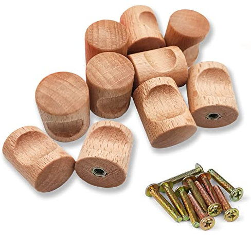 ZARADU Möbelknöpfe Holz,Wooden Drawer Handle,Satz Schrankknöpfe Mit Schrauben,Holzgriffe für Schränke,Naturholz,für Schränke und Schubladen (10 Stück mit Schrauben)