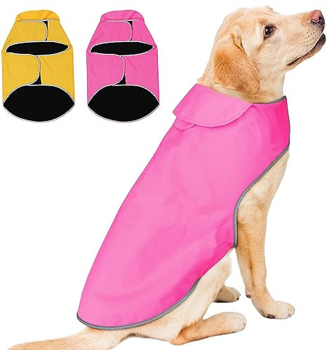 YFbrite Waterproof Dog Coat - Lightweight Pet Raincoat | Adjustable Warm Jacket | Dog Cloth for All Breeds Sizes (Pink, Large)