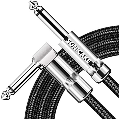 SONICAKE Cable de guitarra 3m Cable de instrumento de guitarra 6.35mm Derecho a Conectores de Forma L Negro