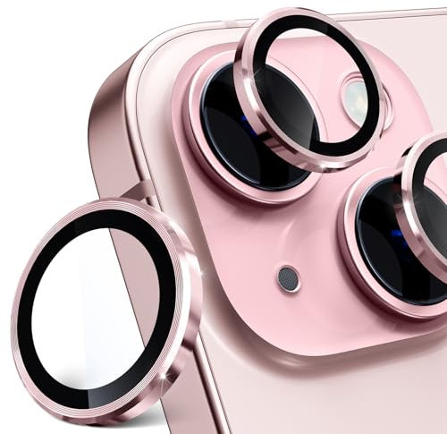 imluckies Caméra Arrière Protecteur Compatible avec iPhone 15/iPhone 15 Plus, Ultra HD Protection Objectif Caméra en Verre Trempé 9H Anti-Rayures Anneau Individuel en Métal 2023, Rose