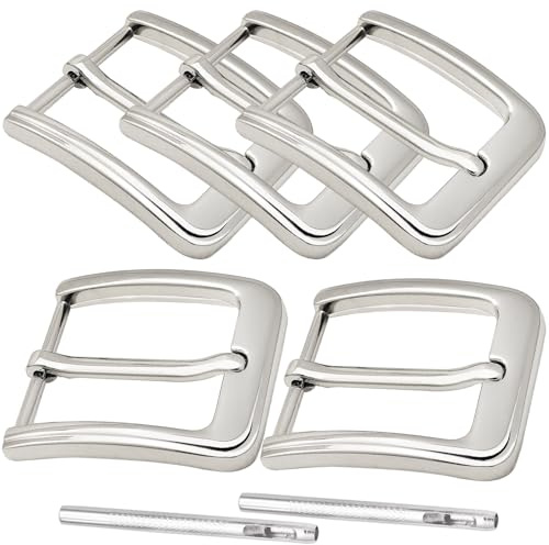 QuneusHot 5 Pieces 1.5 Inches(38 mm) Belt Buckles Replacement Single Prong Square Buckle Set Heavy Duty for Belt Men Women Silvery