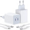 40W USB C Ladegerät, 2er-Pack Dual Port Schnellladegerät 20W, USB C Netzteil PD 3.0 Netzstecker Power Adapter mit 1,8 m Ladekabel für iPhone 16 15 14 13 12 11 Pro Max, XS, iPad Pro, Samsung Galaxy