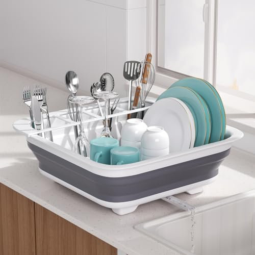 THANSTAR Mueble Escurreplatos Plegable de Gran Tamaño, Organizador Portátil para Cocina, Caravana, Campistas, Remolque, Ahorra Espacio, Bandeja de Almacenamiento de Cocina