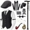 1920s Jahre Herren Accessoires, 20er Gangster Kostüm, Herren Accessoires Mafia Gatsby Kostüm Set, Weste Fedora Hut Schnurrbart für Mann Karneval Fasching Halloween Cosplay (Baskenmützen, XL)