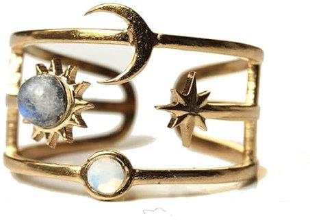 Ladyville Ring mit Sonne Mond und Sterne Mondstein