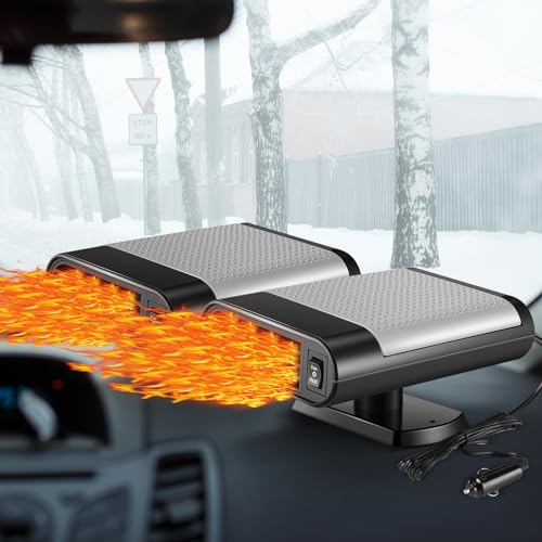 Datanly 2 Pcs 12V 150W Portable Car Heater Defroster 2 in 1 Modes Automobile Windscreen Fan Heating and Cooling Windshield Fan Defroster Demister with Plug into Cigarette Lighter (Grey)