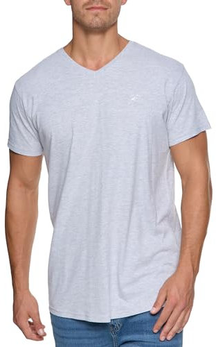 Indicode Herren INClever T-Shirt mit V-Ausschnitt aus 100% Baumwolle | Herrenshirt Sommershirt Männer Lt Grey Mix, S