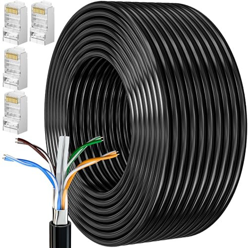 Cable Ethernet 15 Metros, Cat 6 Cable de Red FTP Blindado Cable a Granel Rj45 Network Cable Negro Cable Internet Alta Velocidad Cable Lan 250MHz Cabo de Rede para Enrutador Módem