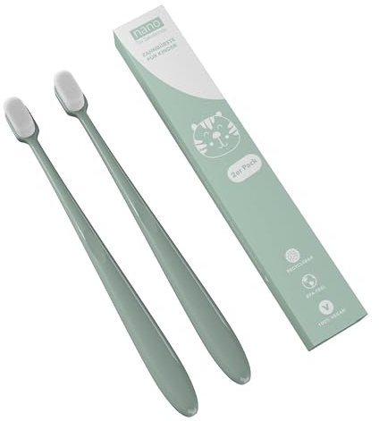nano Die Zahnbürste. 2er-Pack | Nano Zahnbürste | Kinder Zahnbürste | 18.000 Borsten | Weiche Zahnbürste | Extra weich | Baby Zahnbürste | Super soft | Sensitiv | Sanfte Zahnbürste | Grün