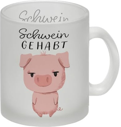 Ferkel Glas Tasse mit Spruch Schwein gehabt Glücksbringer Schweinchen Ferkel Lustiger Bauerntier Glas Tasse Geburtstag Geschenk