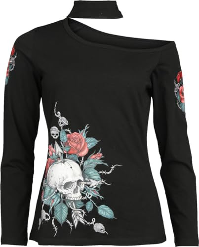 Rock Rebel by EMP Damen schwarzes Langarmshirt mit Totenköpfen und Rosen im Off-Shoulder-Look S
