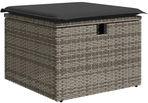 vidaXL Gartenhocker mit Kissen Grau 55x55x37 cm Poly Rattan