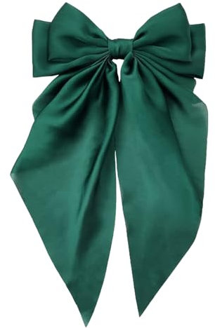 1 Piece Solid Color Streamer Bow Hair Clip - Large Tassel Hair Accessories for Women (Green)