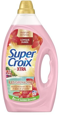Xtra par Super Croix-Lessive Liquide- Îles Grenadines- Fleurs Précieuses des Iles & Baies de Groseille- Moment Evasion -Experience Sensorielle-Parfum Intense-Longue Durée-Efficace dès 20°C-42 Lavages