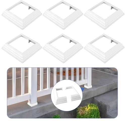 JarThenaAMCS Lot de 6 jupes de poteau en vinyle blanc de 10,2 x 10,2 cm, couvre-poteaux en vinyle de style fendu réutilisables pour porche, clôture, terrasse, escaliers, rails