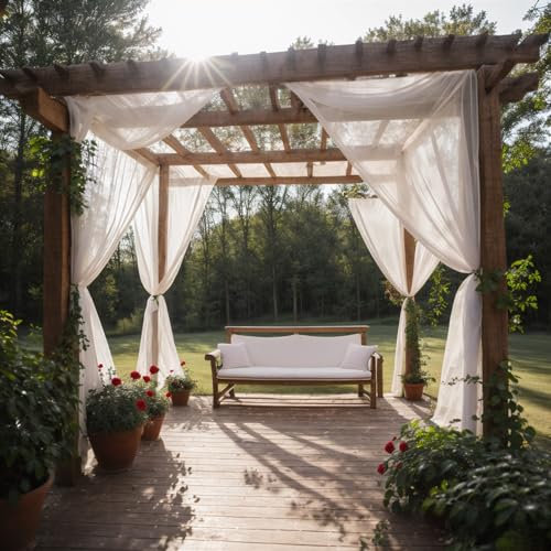 SK Studio Outdoor Vorhang Transparent Wetterfest 2 Stück Voile Gardinen Sonnenschutz Winddicht Außenvorhang Für Balkon Terrasse Wasserdicht, Weiß, 160x213cm