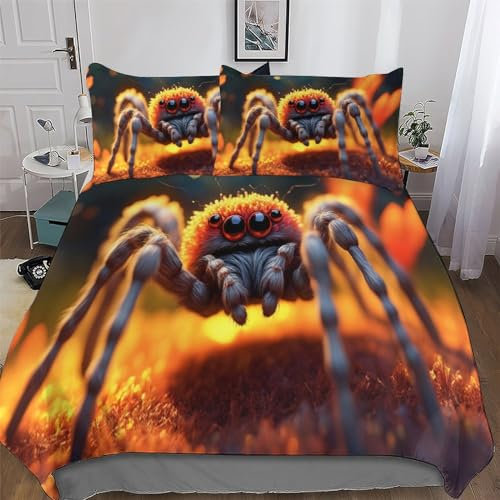 PAZZK Spinne Bettwäsche & Kissenbezug - Bettbezüge Aus Atmungsaktivem Mikrofaser, Superweiches Bettbezug Set 3teilig, Angenehme Bettdeckenbezug King (220x240cm)