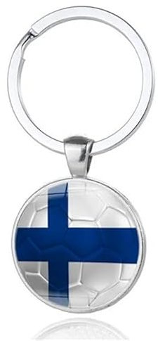 Art Attack Schlüsselanhänger mit finnischer Flagge, Finnland, Adler, Eulen, Nationalmannschaft, Zubehör, Geschichte, Party, Fan, Auto, Schlüsselanhänger, Ring, Anhänger (Silber), silber, Small