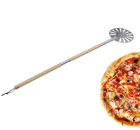 Pizza Turning Peel, 9 Inch Pizza Peel Turner Spinner, Long Handle Perforated Wooden Long Handle Pizza Peel with Hook, Pizza Oven Accessories