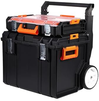 Caja de herramientas Almacenamiento de herramienta Caja de herramientas rodante 2 en 1 con asa de tracción Caja de herramientas rodante de embalaje de polímero de gran capacidad Bandeja de mano portát