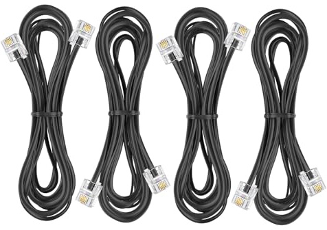 Yumiwoow Telephone landline Extension Cord Cable Cord with Standard RJ-11 6P4C Plug (6Ft -4Pack-Black)