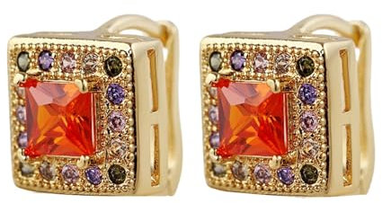 Creolen Kupfer, Creolen Damen Gold mit Mehrfarbigem Zirkonia Ohrringe Damen 10 x 10 mm
