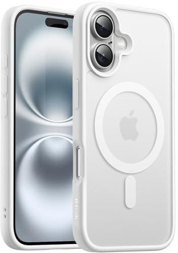 JETech Magnetisch Hülle für iPhone 16 6,1 Zoll Kompatibel mit MagSafe, Transluzente Matt Rückseite Dünn Stoßfest Handyhülle (Weiß)
