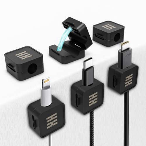 HABITUX (6 PCS) Clips Magnéticos Organizador de Cables - Sujeta Cables Adhesivo Mejorado - Organizador cables mesa escritorio, esconder cables HDMI, TV - Cable holder para Hogar y Oficina