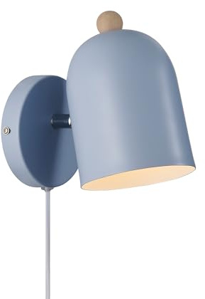 Nordlux Gaston Plug in Wall Light Blue Adjustable Wood Detail E27 | Adjustable Head