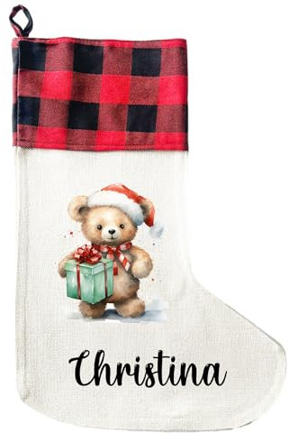 LIEBTASTISCH - Personalisierte Weihnachtssocken mit Tieren - 40cm x 30cm - Weihnachtsstrumpf zum Nikolaus oder Weihnachten - Namen - Geschenkbeutel - Nikolausstiefel zum Aufhängen (Bär)