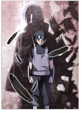 Displate Offiziell Naruto MetallPoster Magnetische Befestigung Lizenziert Bilder Hochwertiges Poster Naruto Shippuden - Uchiha Shadow Poster 45 cm x 32 cm