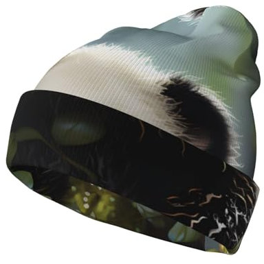 Strickmütze - Wintermütze mit Panda Cubs im Wald Druck, warme Totenkopfmütze, perfekt für kaltes Wetter und Outdoor, Schwarz