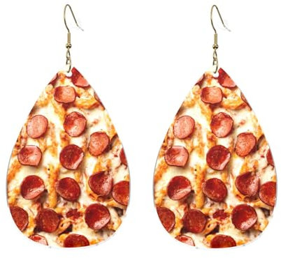 Acryl-Ohrringe in Tropfenform, Pizza, Essen, Schinkenscheiben, für Damen, Retro-Ohrringe, Acryl, leichte Tropfenohrringe, Einheitsgröße, Kunstleder