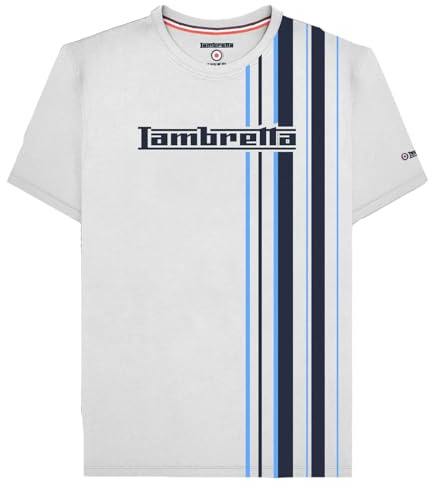 Lambretta Mens Racing Stripe Logo Retro T Shirts (UK, Alpha, XXL, Regular, Regular, White)