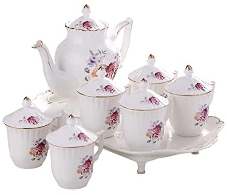 Set Teiera E Tazze Set Da Tè Per Caffè In Porcellana Floreale One Piece Teiera Grande 6 Tazze Da Caffè Con Vassoio Articoli Da Tè In Porcellana Europea Per La Casa Servizio Da The Con Teiera